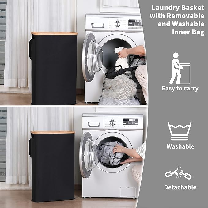 60L Slim Laundry Hamper, Narrow Laundry Basket - Image 5