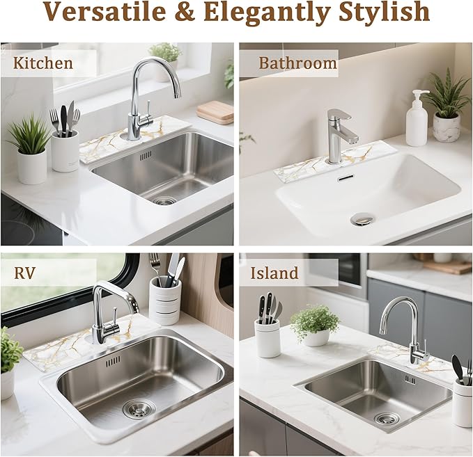Stone Faucet Mat for Kitchen Sink, 23.6" Fast Drying Around Faucet Diatomite - Image 4