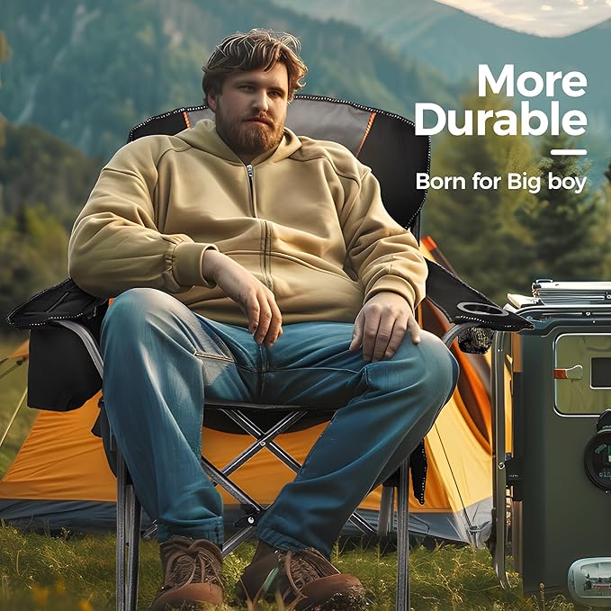 ALPHA CAMP Heavy Duty Camping Chair 500LBS Capacity, Oversized Folding Chair for Heavy People, Padded Portable Outdoor Chair with Cooler Bag & Cup Holder for Camping, Fishing, Beach - Image 9