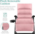 Best Choice Products Oversized Zero Gravity Chair, Folding Outdoor Patio Recliner, XL Anti Gravity Lounger w/Removable Cushion, Cup Holder, Side Tray, 350lb Capacity - Pink - Image 3