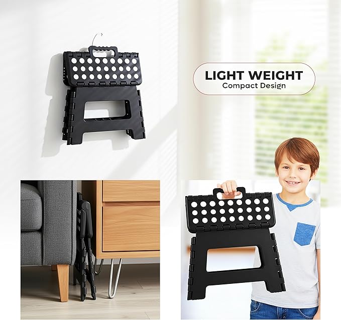 Utopia Home Folding Step Stool with Handle – 9 Inch Anti Slip Collapsible Stool – Holds Up to 300 lbs – Sturdy Plastic Step Stool Foldable for Kitchen, Bathroom and Home Use (2-Pack, Black) - Image 8