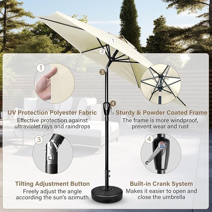 Simple Deluxe 9' Patio Umbrella Outdoor Table Market Yard Umbrella with Push Button Tilt/Crank - Image 3