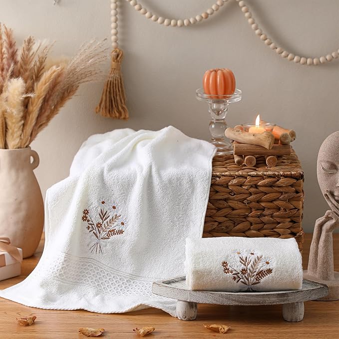 2 Pcs Boho Flowers Hand Towels Beige Bathroom Wildflowers Decor 14x29 Inch - Image 4