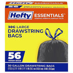 Hefty Essentials Drawstring 30 Gallon Trash Bags, Bulk Black Garbage Bags by Hefty