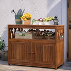 Greesum 2-Tier Outdoor Storage Cabinet in Acacia Wood, with 2 Magnetic Doors, for Garden, Picnic, Buffet, TV Stand, or Bar Table, Brown - Image 2