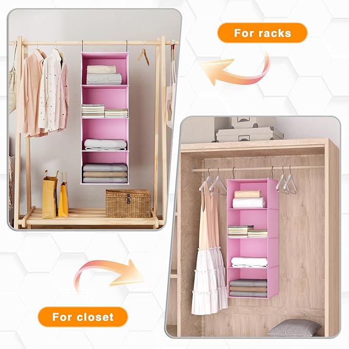 Hanging Closet Organizer, Easy Mount Foldable 4-Shelf Hanging Closet Wardrobe - Image 5