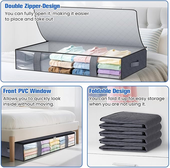 Under Bed Storage Containers, 6 Pack Blanket Storage Bags, Collapsible Storage - Image 4