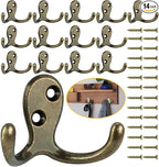 14 Pack Coat Hooks, Heavy Duty Double Prong Coat Hooks Wall Mounted by Homanu