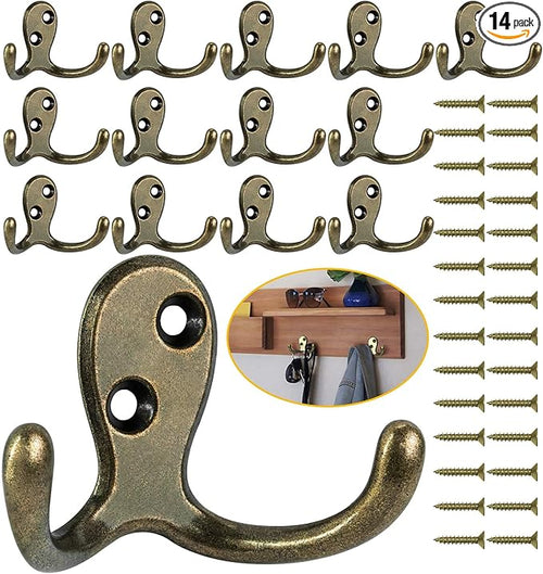 14 Pack Coat Hooks, Heavy Duty Double Prong Coat Hooks Wall Mounted by Homanu