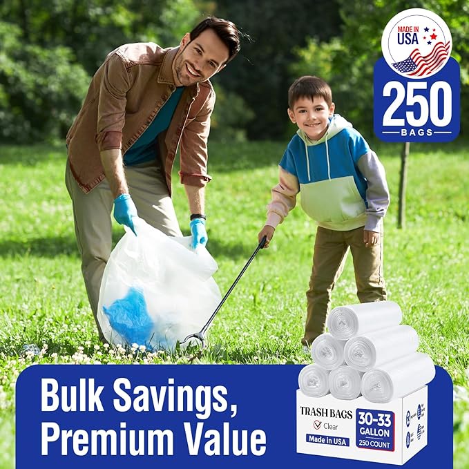 Delxo 30-33 Gallon Clear Trash Bags, Durable & Puncture-Resistant Plastic - Image 7