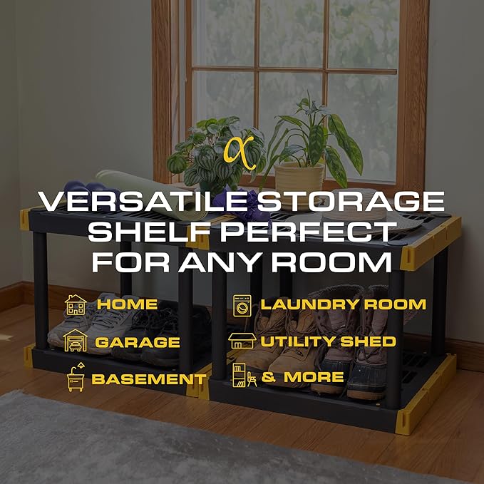 BLACK & YELLOW 4-Tier Heavy Duty Plastic Storage Shelves that Support up to 100lbs/shelf, Organization and Storage, Weather-Resistant Design, Easy Assembly, Made in The USA (55H x 24W x 20D) - Image 5