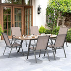 Patio Chairs Set of 6, Easily Set Up Stackable Outdoor Dining Chairs with High Back and Wide Seat, All Weather Breathable Outdoor Chairs Set of 6 with Metal Frame for Backyard Deck Pool, Brown - Image 2