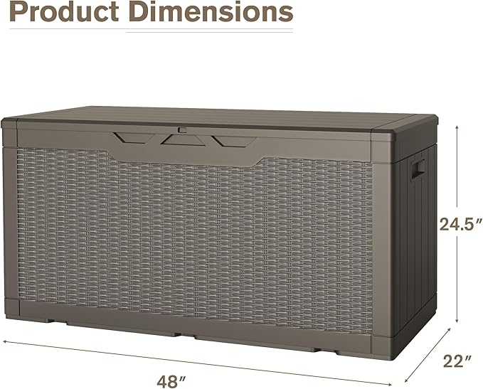 JUMMICO 100 Gallon Resin Deck Box, Waterproof Outdoor Storage Box with Lockable Lid for Garden Tools, Patio Cushions (Light Brown) - Image 4