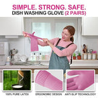 Mamison 2 Pairs Reusable Waterproof Household Dishwashing Cleaning Rubber Gloves - Image 2
