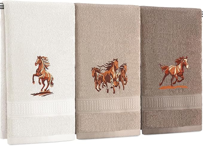 3 Pcs Western Horse Hand Towels Set by Unknown