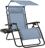 Best Choice Products Folding Zero Gravity Outdoor Recliner Patio Lounge Chair w/Adjustable Canopy Shade, Headrest, Side Accessory Tray, Textilene Mesh - Dusty Blue by BestChoiceProducts