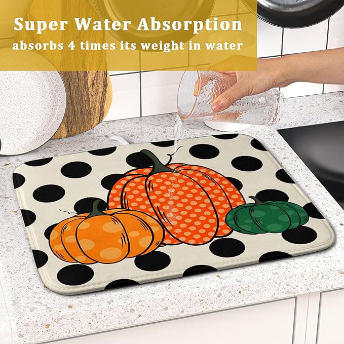 Autumn Pumpkin Dish Drying Mat for Kitchen Counter - Image 7