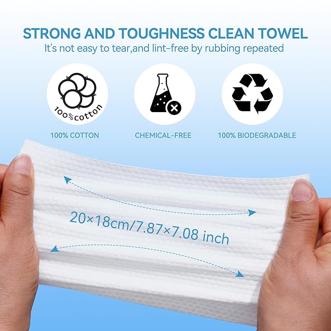 Disposable Face Towel, ISHOWBEST 60 Count Clean Face Towels, Biodegradable - Image 2