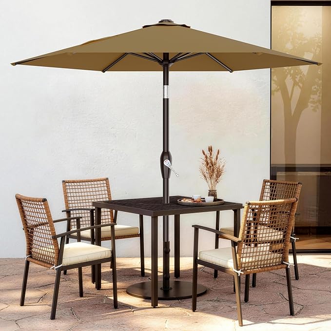 AreShark 7.5FT Patio Umbrella Table Market Umbrella with 6 Sturdy Ribs, Button Tilt/Crank, Heavy-Duty Outdoor Umbrellas for Pool, Deck, Garden and Backyard, Khaki - Image 2