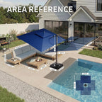 10 X 13 FT Cantilever Patio Umbrella with Led Lights and Base Included Outdoor Heavy Duty Double Top Rectangle Offset Umbrellas with 360-degree Rotation for Pool Deck Backyard, Navy - Image 4