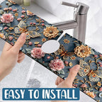 Gold Butterfly Kitchen Sink Splash Guard Faucet Mat Pink Floral Super Absorbent - Image 5