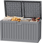 JUMMICO 250 Gallon Outdoor Resin Deck Box with Divider, Waterproof Storage Box with Lockable Lid&Side Handles for Garden Tools, Pools Supplies (Gray) by JUMMICO