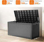 100 Gallon Outdoor Deck Box, Lockable Waterproof Outdoor Storage Boxes For Garden Tools,Indoor Cushions,Accessories Outside Storage Resin Weatherproof Container(Black) - Image 4