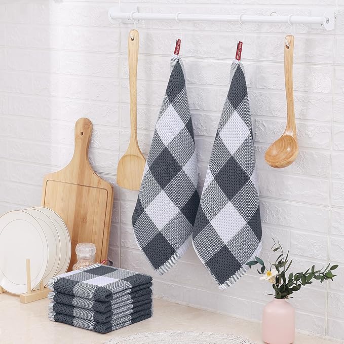 Homaxy 100% Cotton Waffle Weave Check Plaid Dish Cloths, 12 x 12 Inches - Image 7