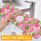 2 Pack Watercolor Tulips Sink Faucet Absorbing Mat Pink Tulips Super Absorbent - Image 4