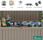 YITAHOME 72 Gallon Outdoor Resin Deck Box with Wheels, Pool Storage Box for Outdoor Cushions, Sports Equipment, Garden Tools, Light Brown - Image 5
