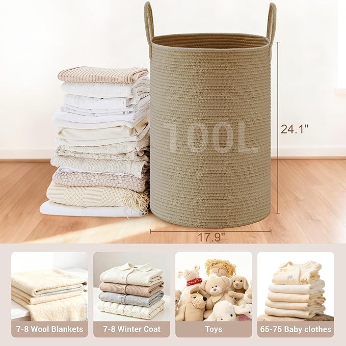 Tall Laundry Basket with Handles, 100L Portable Dirty Clothes Hamper, Boho - Image 2
