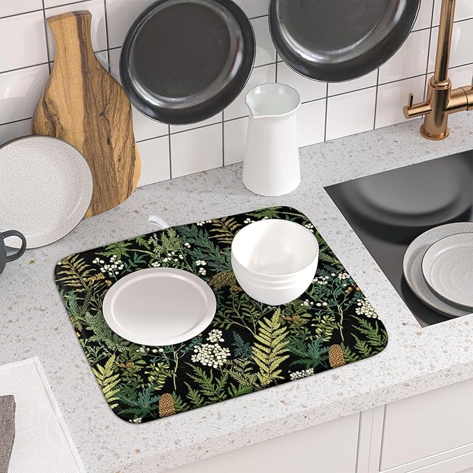 Green Plant Fern Leaves Floral Dish Drying Pad 16 x 18 Inch - Image 6