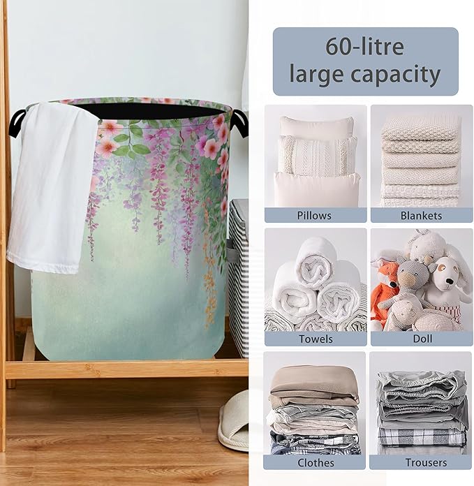 Colorful Flowers Laundry Basket, Foldable - Image 6