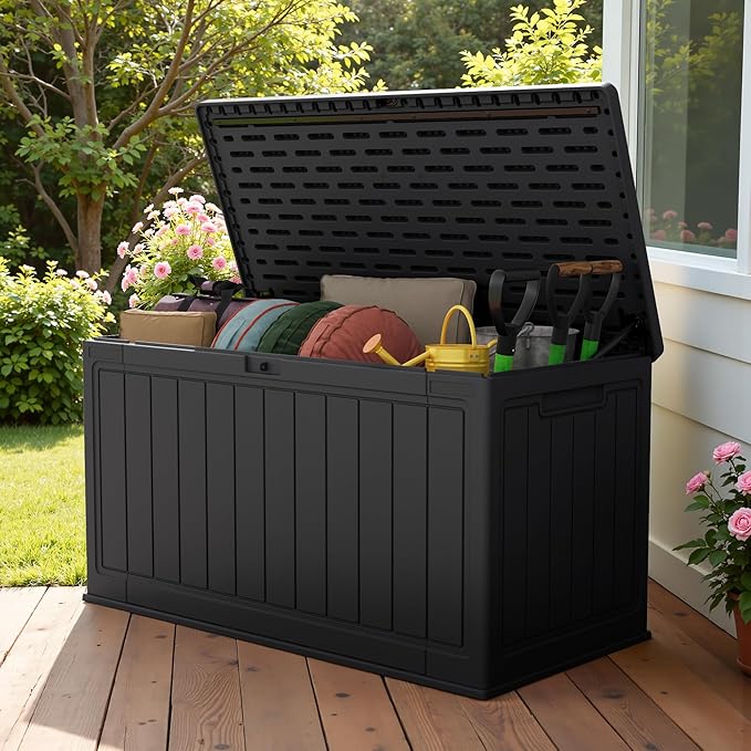 Devoko 160 Gallon Double-Wall Deck Box with Divider, Side Handles, HDPE Outdoor Large Storage Box Waterproof and Lockable for Patio Furniture, Garden, Pool (Black, 160 Gallon) - Image 7