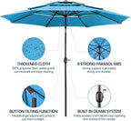 Yaheetech 3-Tier Patio Parasol 10ft Vented Outdoor Canopy Sun Shade Large Market Table Umbrella Double-layer Cloth & Push-button Tilting for Yard/Garden/Park Sky Blue - Image 4
