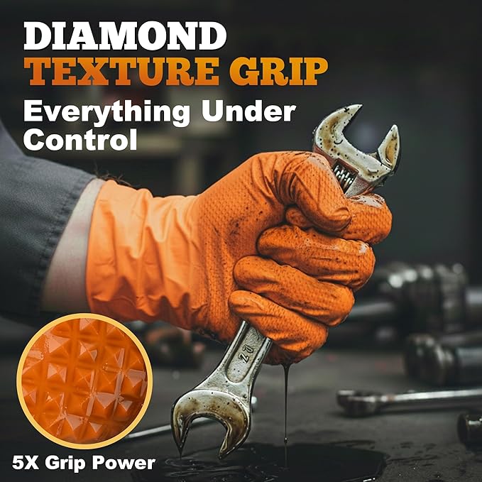 TitanFlex Heavy Duty Orange Industrial Nitrile Gloves - Image 4