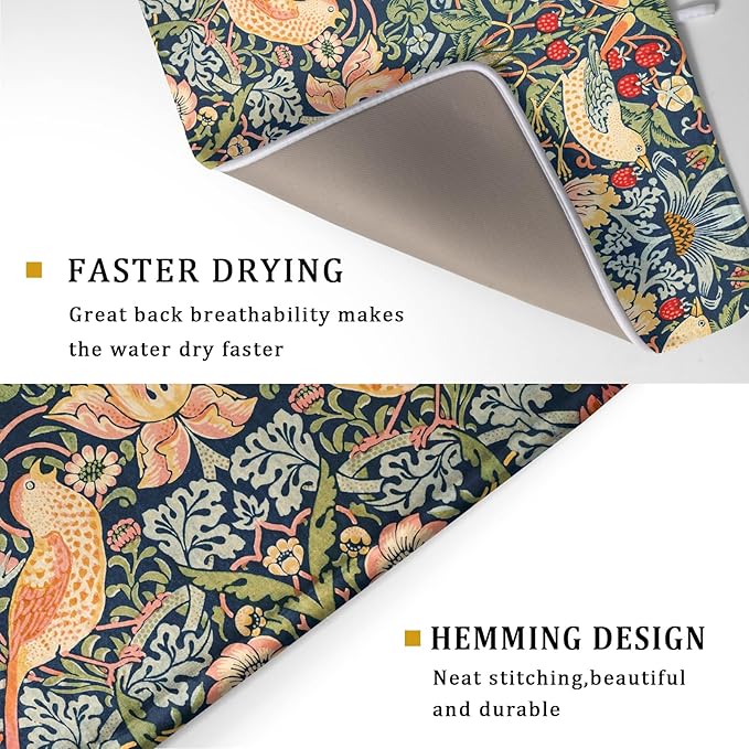 Navy Blue Sage Green Chinoiserie Dish Drying Pad 18 x 24 Inch - Image 3