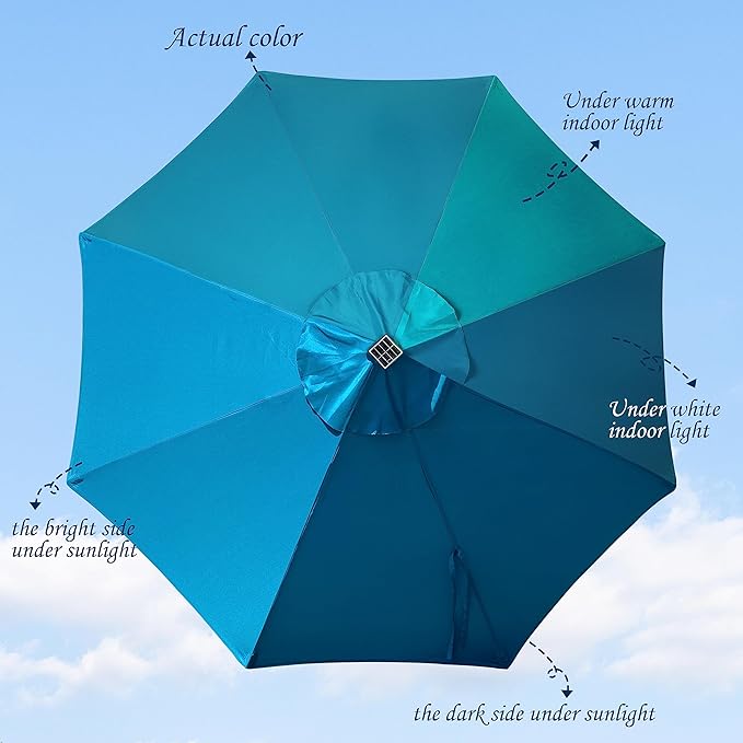 Blissun 9 ft Solar Umbrella 32 LED Lighted Patio Umbrella Table Market Umbrella with Tilt and Crank Outdoor Umbrella for Garden, Deck, Backyard, Pool and Beach (Cerulean) - Image 2