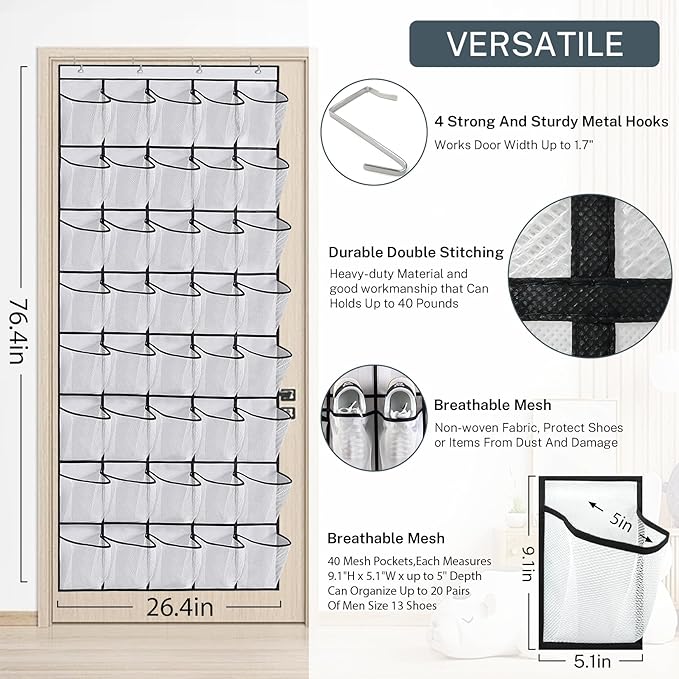 40-Pocket Over the Door Shoe Organizer - Image 5