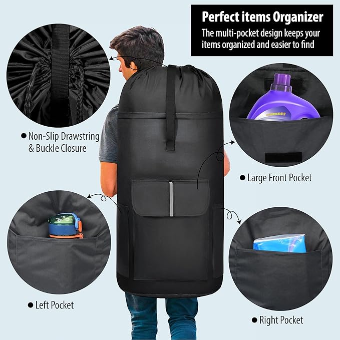 BeeGreen Black-Laundry-Bag-Backpack-Extra-Large-Heavy-Duty, 125L Portable - Image 4