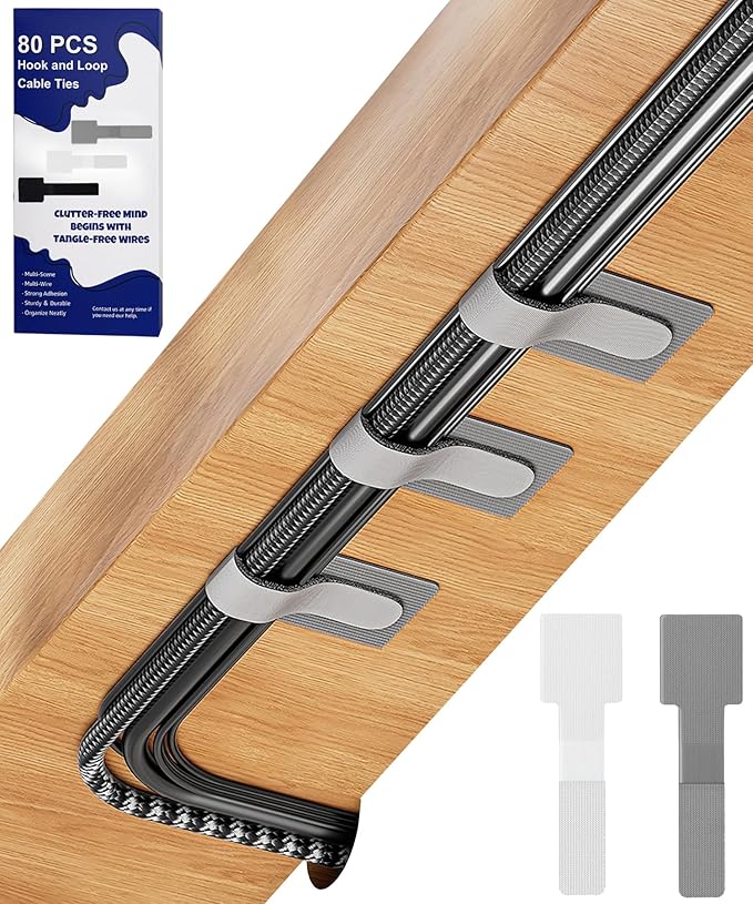 80PCS Hook and Loop Cable Ties, Hook and Loop Cable Straps, Under Desk Cable by BTPIEL