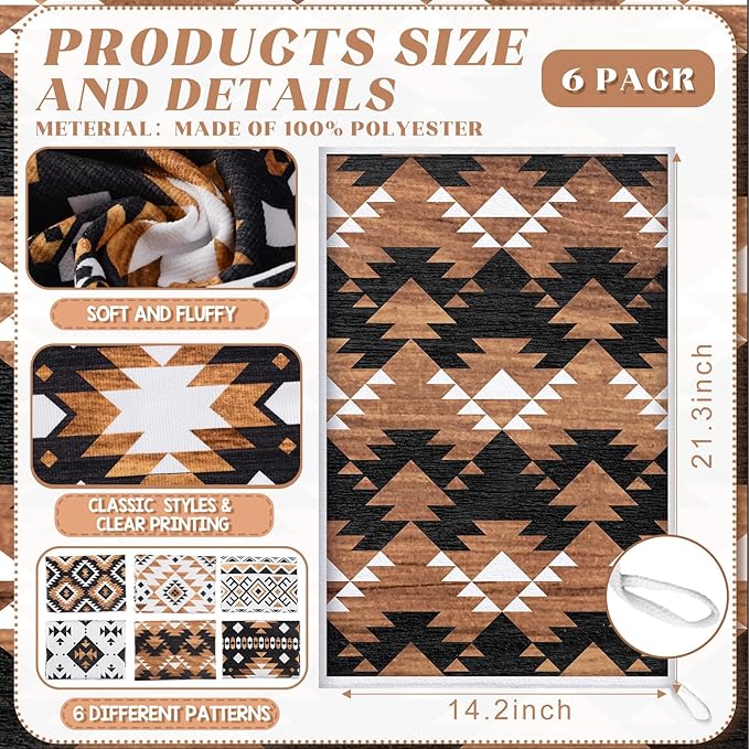 Breling Set of 6 Western Aztec Kitchen Towels Vintage Themed Dish Towel - Image 2