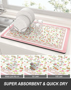 Rnivvi Dish Drying Mat for Kitchen Counter, XL 15 x 24" Cute Flower Theme - Image 3