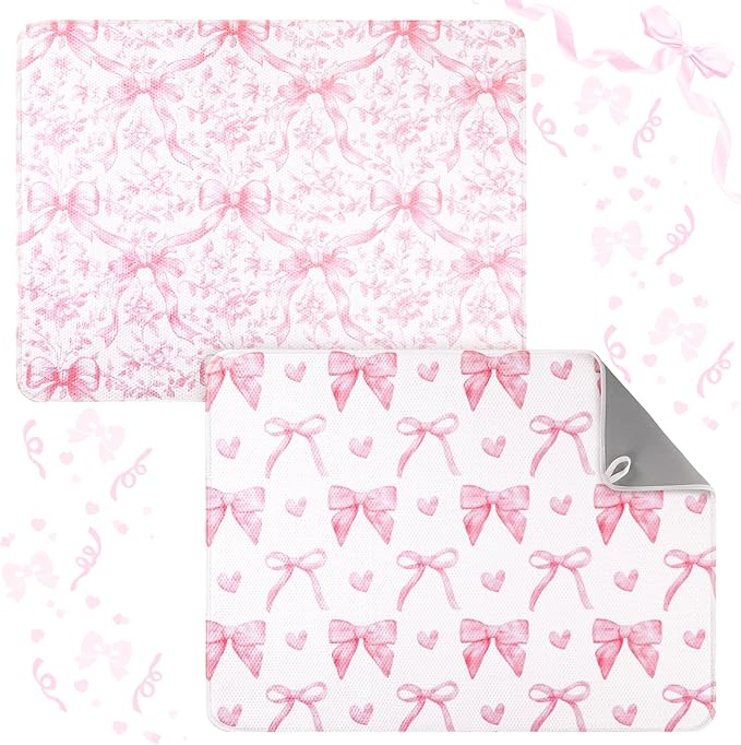 2 Pcs Large Coquette Pink Bow Dish Drying Mat Large by DuuiHua
