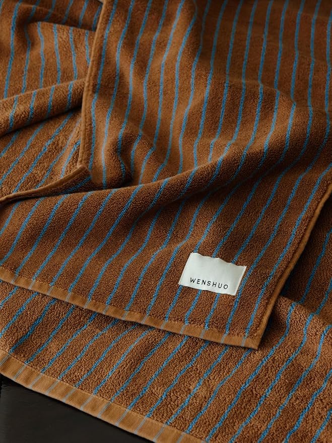 WENSHUO Fluffy Caramel-Striped Pure Cotton Bath Towel, 100% Combed Cotton - Image 5