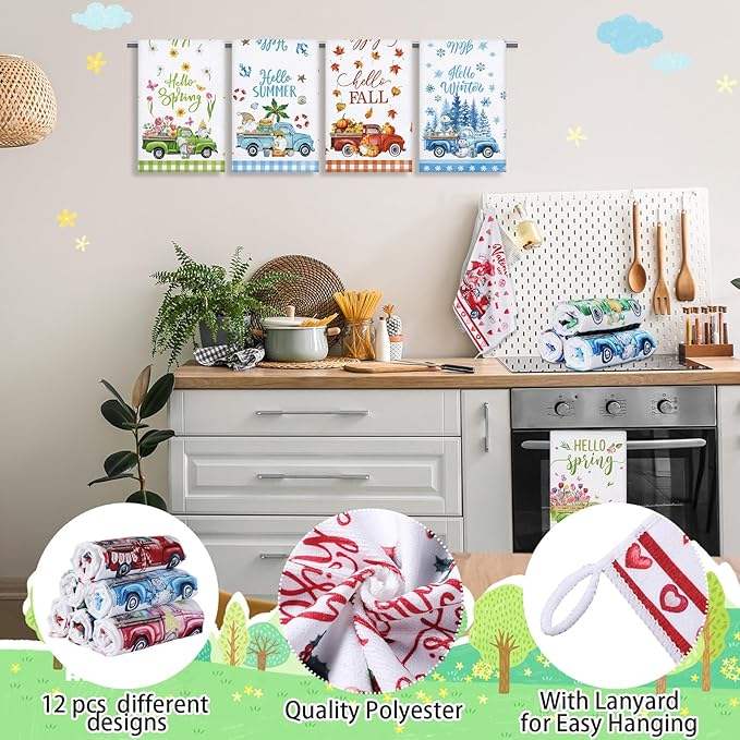 12 Pcs Seasonal Kitchen Towels Set - Image 3