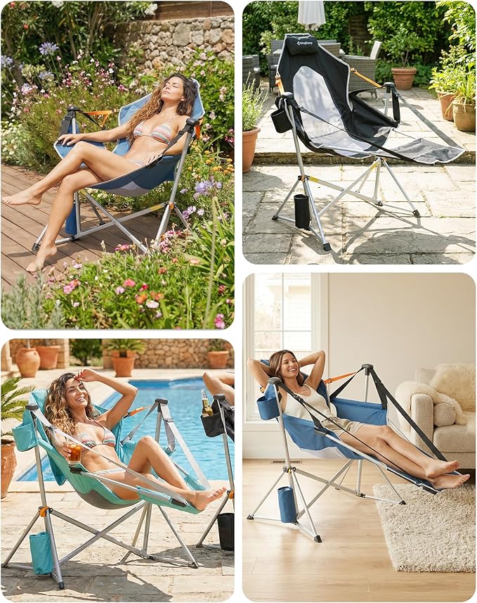 KingCamp Hammock Chair with Footrest – Heavy Duty Swinging Rocking Camping Chairs for Adults up to 400lbs, Folding Portable Oversized Rocker with Cup Holder & Pillow for Outdoor Beach Lawn RV Sports - Image 8