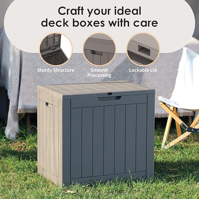 DRATO Deck Boxes, 30 Gallon Outdoor Storage Box for Patio Cushion, Garden Tools, Waterproof and UV Resistant, Lockable (Grey,30 Gallon) - Image 4
