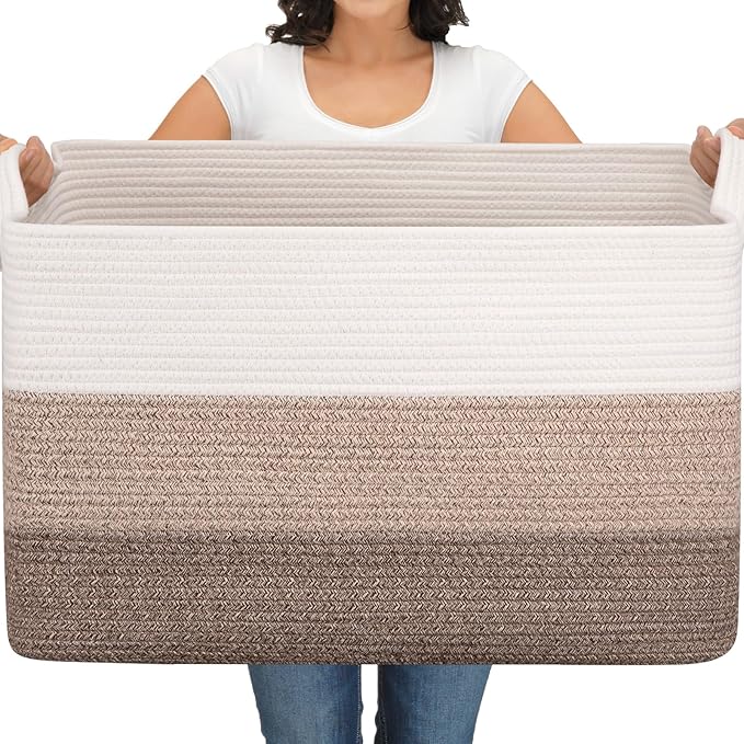 OIAHOMY Extra Large Blanket Basket, 110L Cotton Rope Woven Laundry Basket by MasterofSpaceOptimization