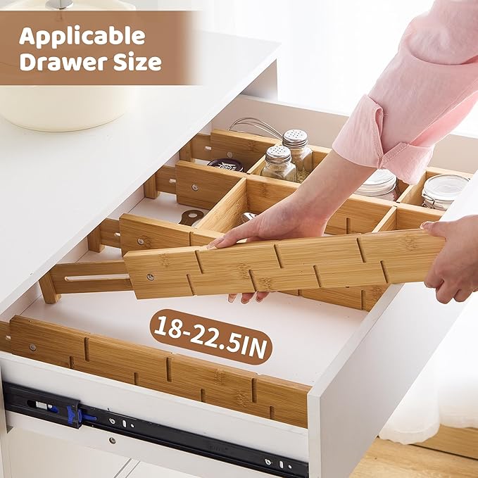 Bamboo Drawer Dividers with Inserts kitchen drawer organizer Adjustable - Image 2